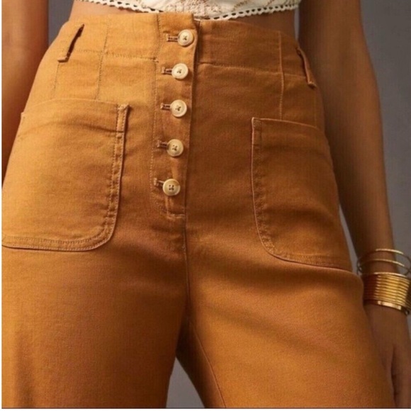 Maeve Anthropologie The Junie High-Rise Flare Pants Utility Linen Size 8 - Picture 3 of 13